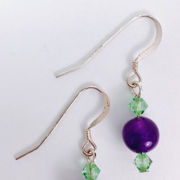 VTG Artisan Amethyst Gemstone Sterling Filled Swarovski Crystal Dangle Earrings - Picture 6 of 12